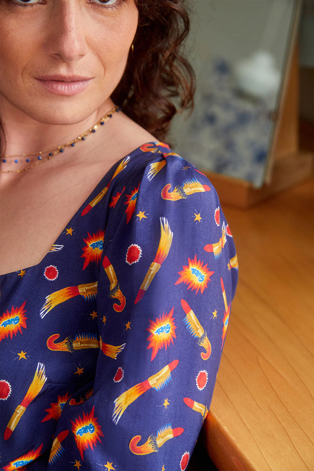 Blouse Bohémienne Rocket Lipstick Bleu - Image 3
