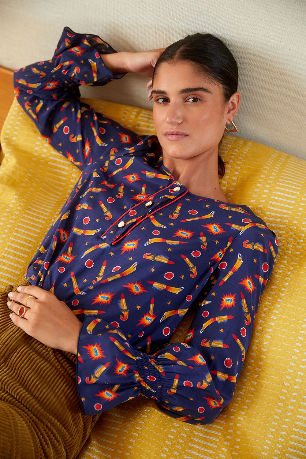 Blouse Flamboyante Rocket Lipstick Bleu - Image 2