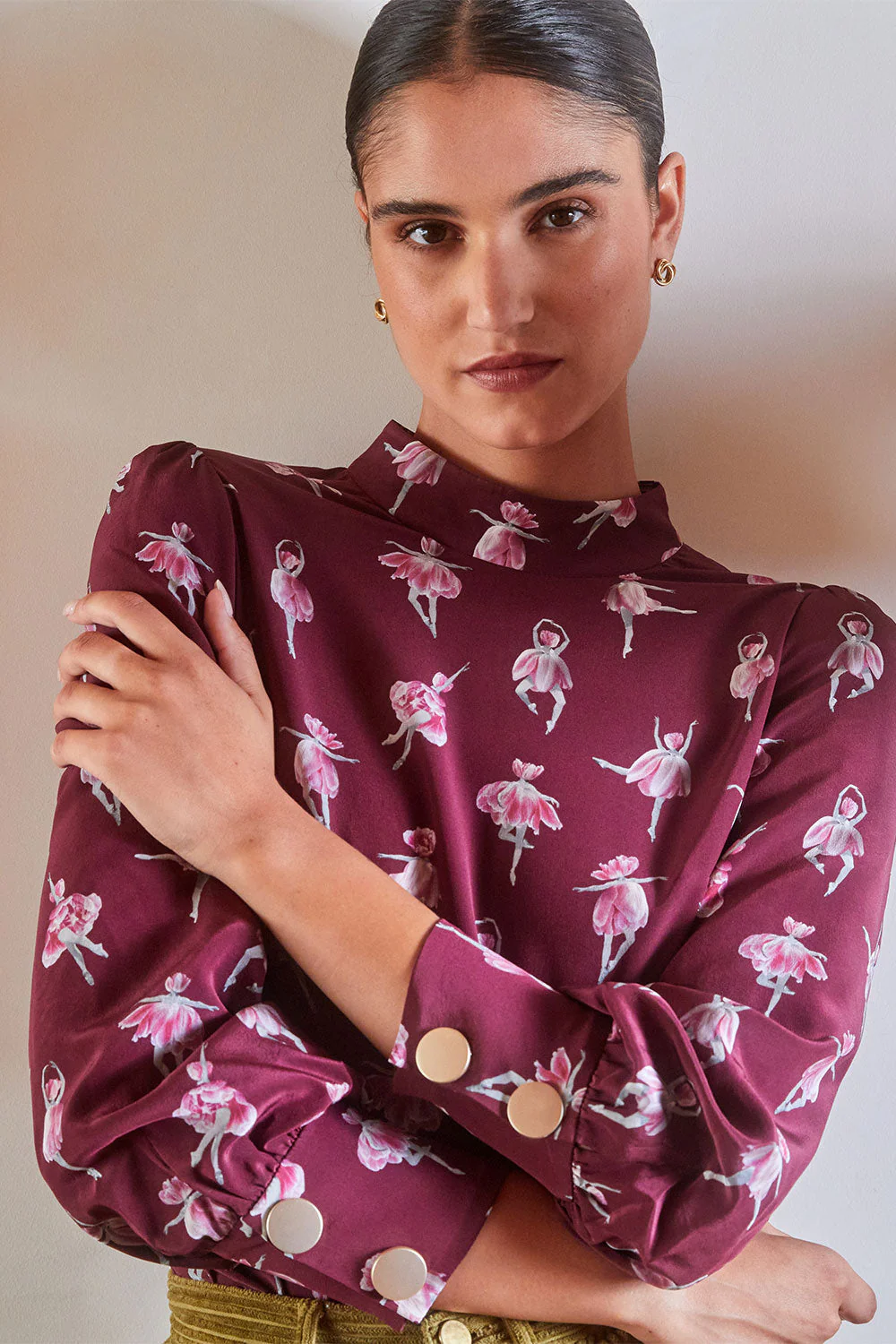Blouse Victoire en soie Ballet de Tulipes Bordeaux - Image 2