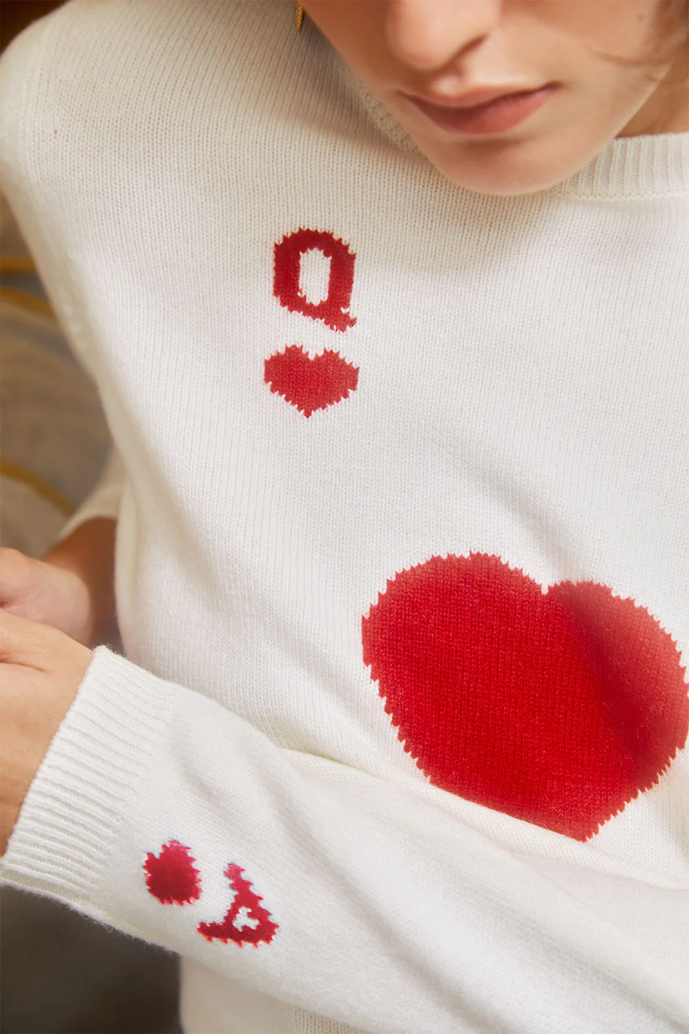 Pull Dame de Cœur Blanc en Laine - Image 6