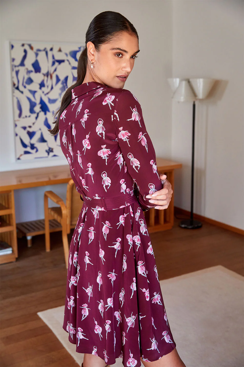 Robe L'Imprévisible en soie Ballet de Tulipes Bordeaux - Image 8