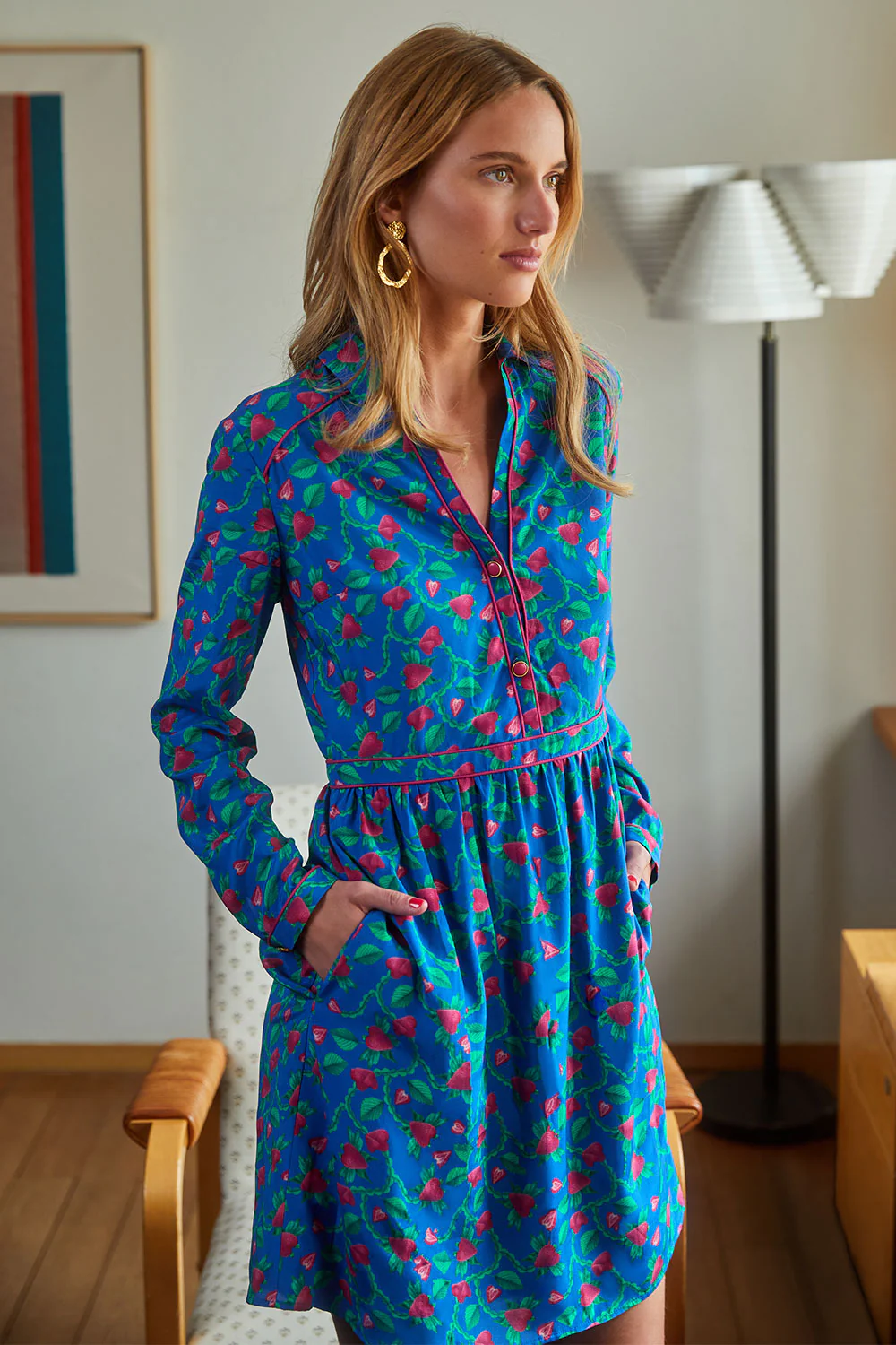 Robe Splendide Fraises Volantes Bleu - Image 2